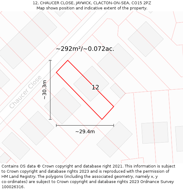 12, CHAUCER CLOSE, JAYWICK, CLACTON-ON-SEA, CO15 2PZ: Plot and title map