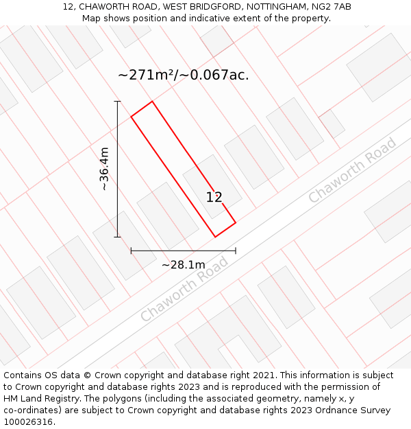 12, CHAWORTH ROAD, WEST BRIDGFORD, NOTTINGHAM, NG2 7AB: Plot and title map