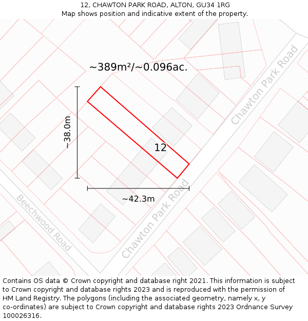 12, CHAWTON PARK ROAD, ALTON, GU34 1RG: Plot and title map