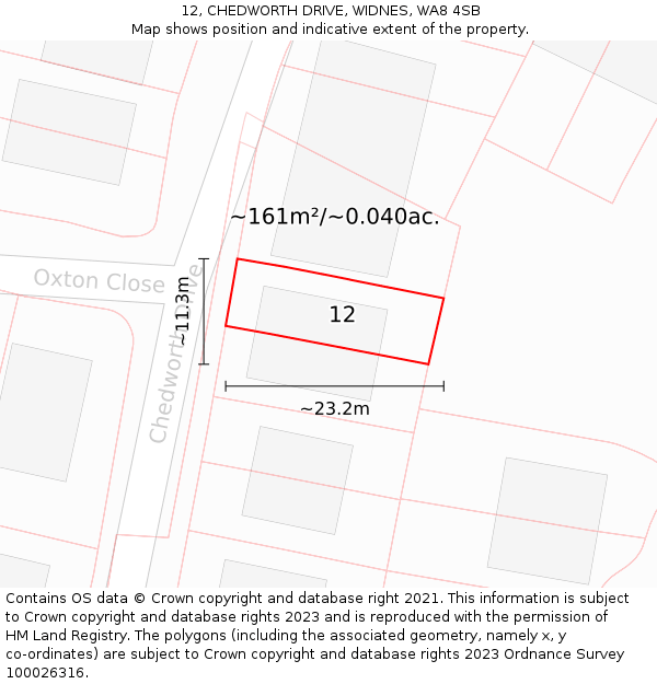 12, CHEDWORTH DRIVE, WIDNES, WA8 4SB: Plot and title map