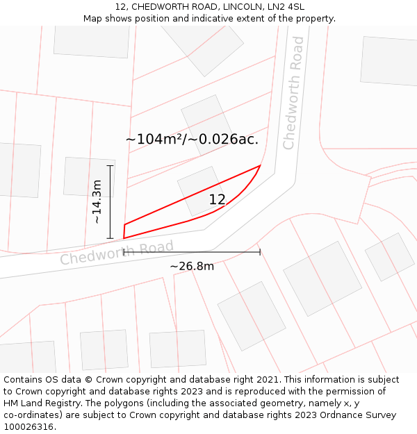 12, CHEDWORTH ROAD, LINCOLN, LN2 4SL: Plot and title map