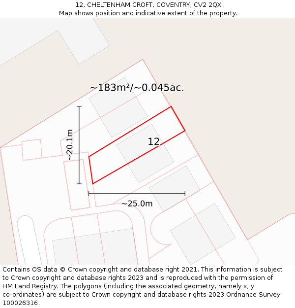 12, CHELTENHAM CROFT, COVENTRY, CV2 2QX: Plot and title map