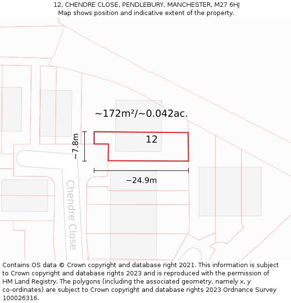 12, CHENDRE CLOSE, PENDLEBURY, MANCHESTER, M27 6HJ: Plot and title map