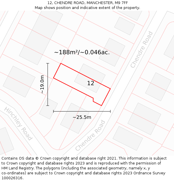 12, CHENDRE ROAD, MANCHESTER, M9 7FF: Plot and title map