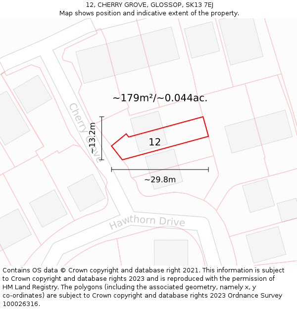 12, CHERRY GROVE, GLOSSOP, SK13 7EJ: Plot and title map