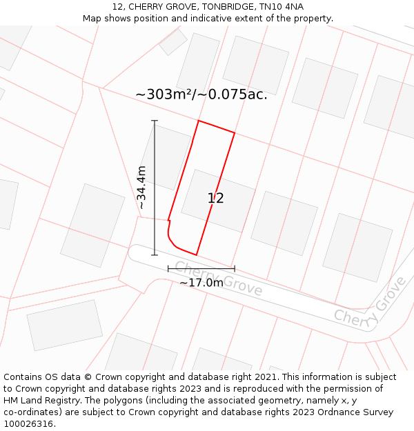 12, CHERRY GROVE, TONBRIDGE, TN10 4NA: Plot and title map