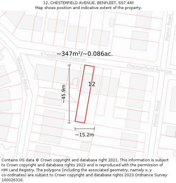 12, CHESTERFIELD AVENUE, BENFLEET, SS7 4AY: Plot and title map