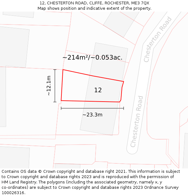 12, CHESTERTON ROAD, CLIFFE, ROCHESTER, ME3 7QX: Plot and title map