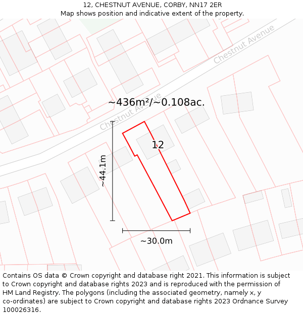 12, CHESTNUT AVENUE, CORBY, NN17 2ER: Plot and title map