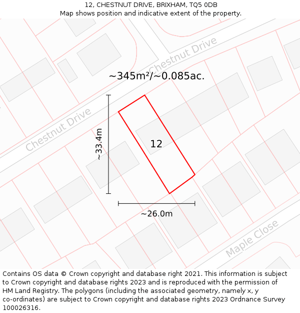 12, CHESTNUT DRIVE, BRIXHAM, TQ5 0DB: Plot and title map