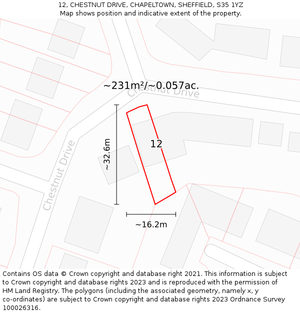 12, CHESTNUT DRIVE, CHAPELTOWN, SHEFFIELD, S35 1YZ: Plot and title map