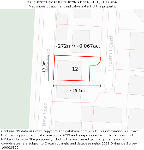 12, CHESTNUT GARTH, BURTON PIDSEA, HULL, HU12 9DA: Plot and title map