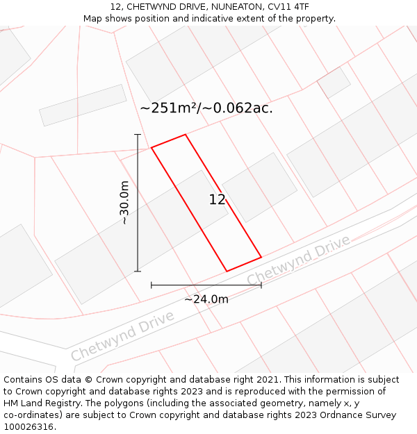 12, CHETWYND DRIVE, NUNEATON, CV11 4TF: Plot and title map