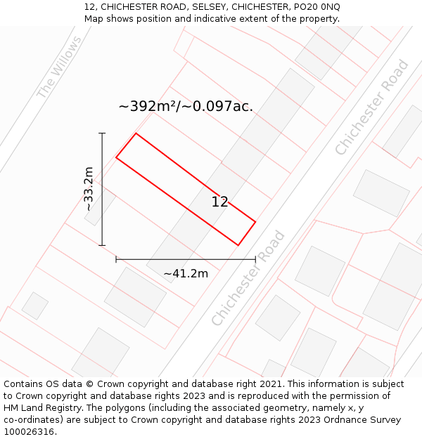 12, CHICHESTER ROAD, SELSEY, CHICHESTER, PO20 0NQ: Plot and title map