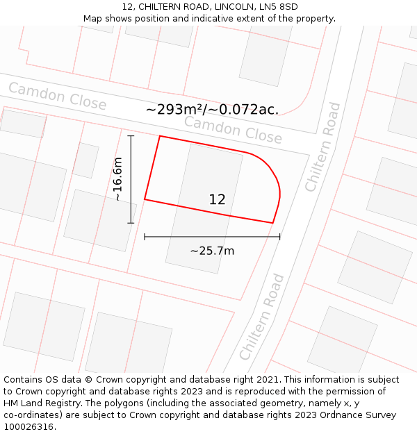 12, CHILTERN ROAD, LINCOLN, LN5 8SD: Plot and title map