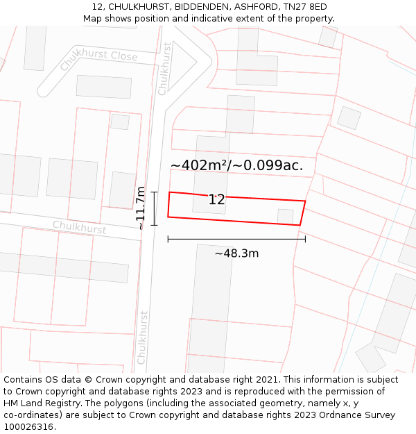 12, CHULKHURST, BIDDENDEN, ASHFORD, TN27 8ED: Plot and title map