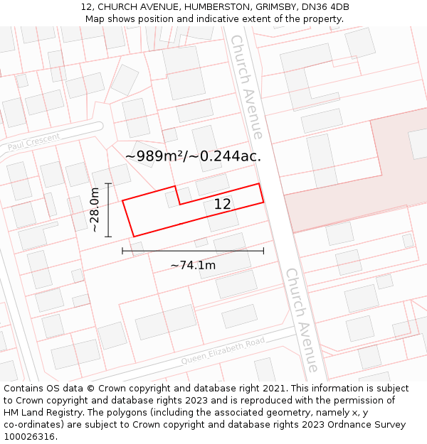 12, CHURCH AVENUE, HUMBERSTON, GRIMSBY, DN36 4DB: Plot and title map