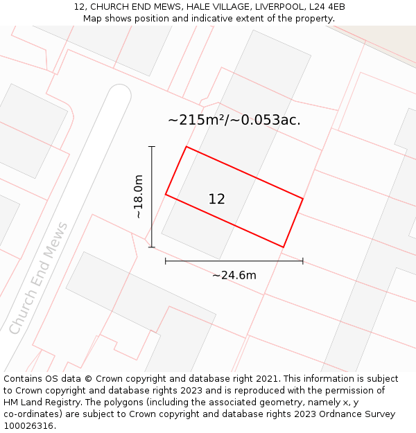 12, CHURCH END MEWS, HALE VILLAGE, LIVERPOOL, L24 4EB: Plot and title map