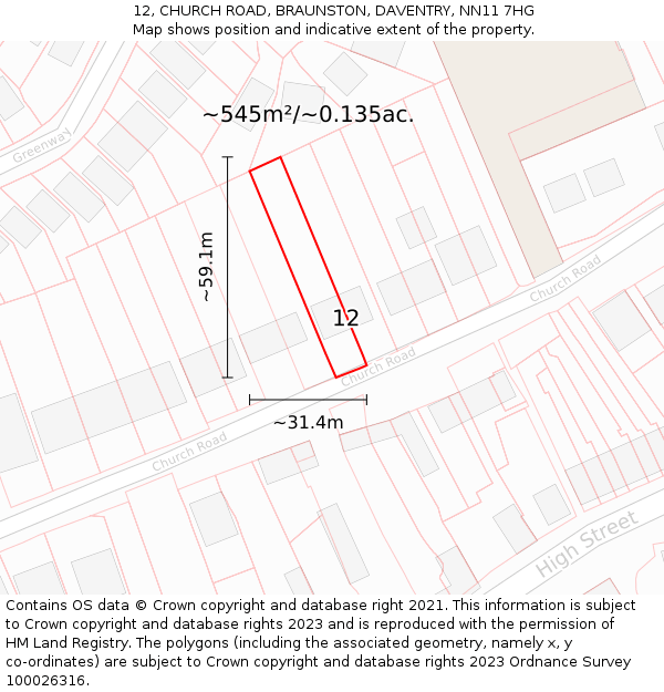 12, CHURCH ROAD, BRAUNSTON, DAVENTRY, NN11 7HG: Plot and title map