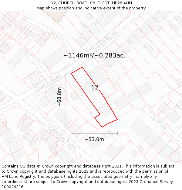 12, CHURCH ROAD, CALDICOT, NP26 4HN: Plot and title map