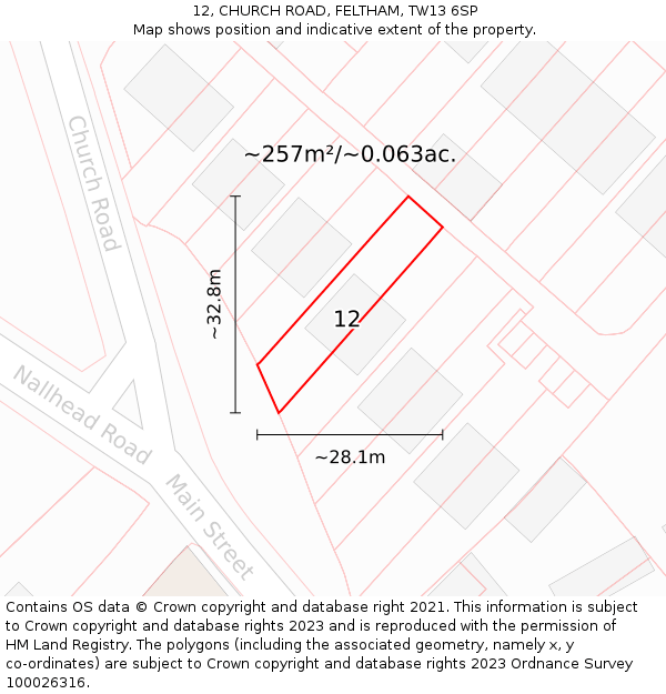 12, CHURCH ROAD, FELTHAM, TW13 6SP: Plot and title map