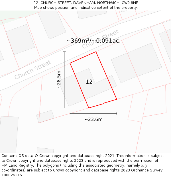 12, CHURCH STREET, DAVENHAM, NORTHWICH, CW9 8NE: Plot and title map