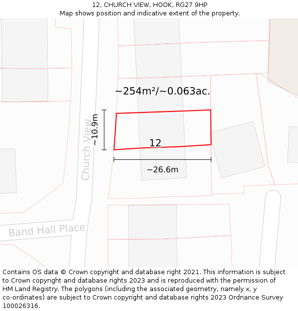 12, CHURCH VIEW, HOOK, RG27 9HP: Plot and title map