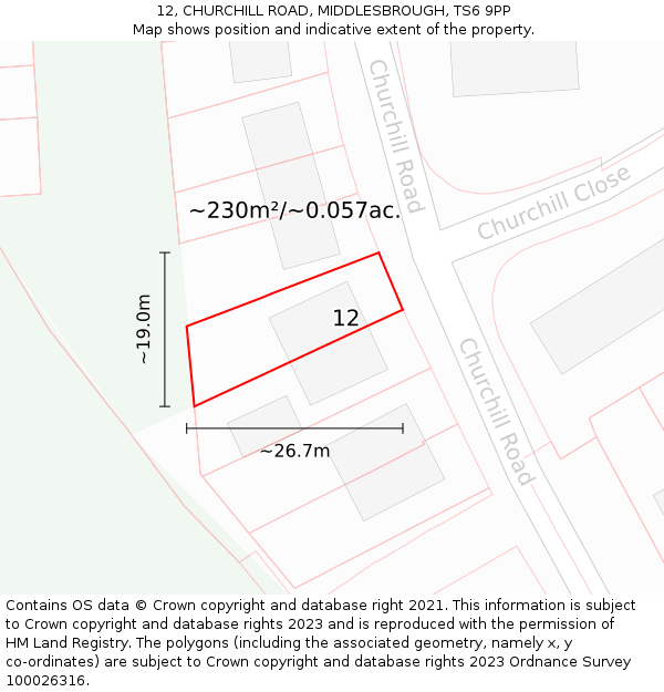 12, CHURCHILL ROAD, MIDDLESBROUGH, TS6 9PP: Plot and title map