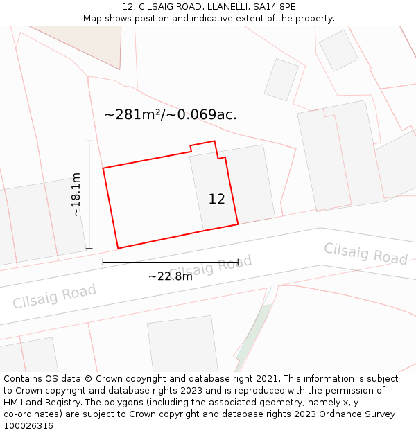 12, CILSAIG ROAD, LLANELLI, SA14 8PE: Plot and title map