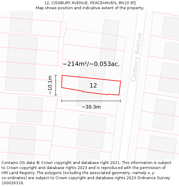 12, CISSBURY AVENUE, PEACEHAVEN, BN10 8TJ: Plot and title map