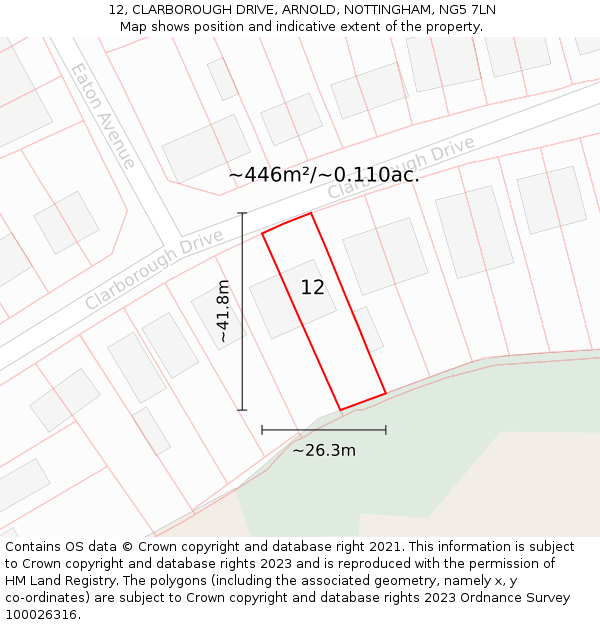 12, CLARBOROUGH DRIVE, ARNOLD, NOTTINGHAM, NG5 7LN: Plot and title map