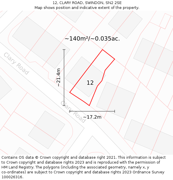 12, CLARY ROAD, SWINDON, SN2 2SE: Plot and title map