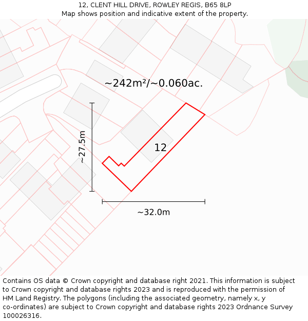 12, CLENT HILL DRIVE, ROWLEY REGIS, B65 8LP: Plot and title map