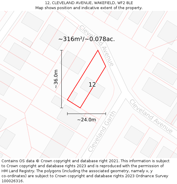 12, CLEVELAND AVENUE, WAKEFIELD, WF2 8LE: Plot and title map