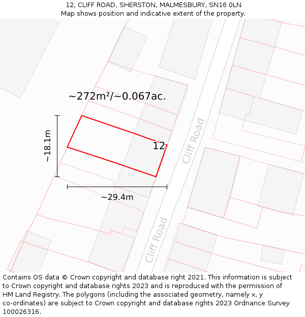 12, CLIFF ROAD, SHERSTON, MALMESBURY, SN16 0LN: Plot and title map