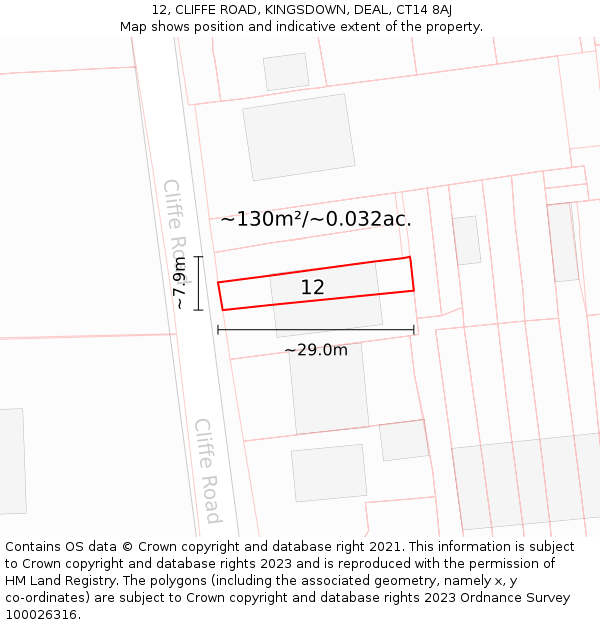 12, CLIFFE ROAD, KINGSDOWN, DEAL, CT14 8AJ: Plot and title map