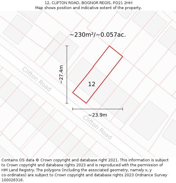 12, CLIFTON ROAD, BOGNOR REGIS, PO21 2HH: Plot and title map