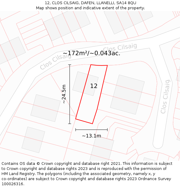 12, CLOS CILSAIG, DAFEN, LLANELLI, SA14 8QU: Plot and title map