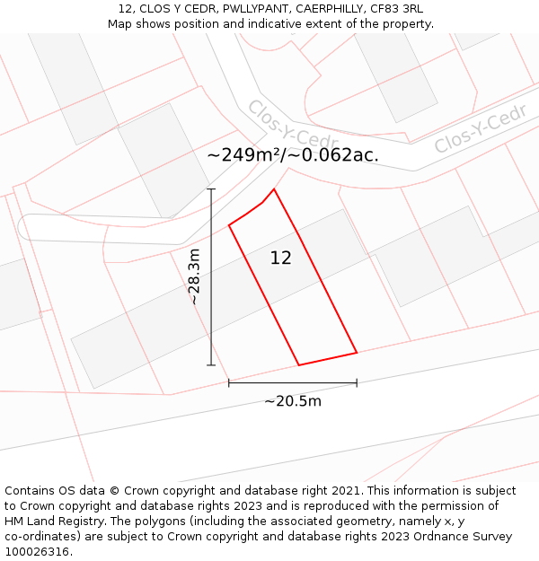 12, CLOS Y CEDR, PWLLYPANT, CAERPHILLY, CF83 3RL: Plot and title map