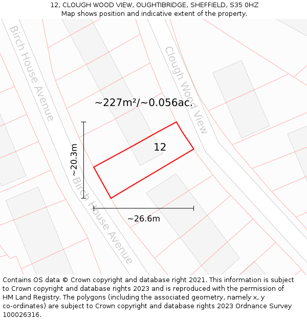 12, CLOUGH WOOD VIEW, OUGHTIBRIDGE, SHEFFIELD, S35 0HZ: Plot and title map