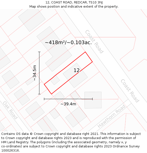 12, COAST ROAD, REDCAR, TS10 3NJ: Plot and title map