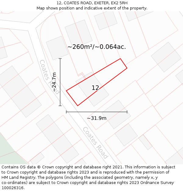 12, COATES ROAD, EXETER, EX2 5RH: Plot and title map