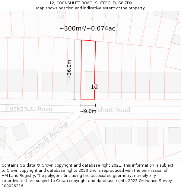 12, COCKSHUTT ROAD, SHEFFIELD, S8 7DX: Plot and title map