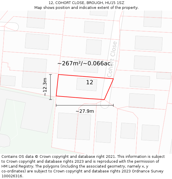 12, COHORT CLOSE, BROUGH, HU15 1SZ: Plot and title map