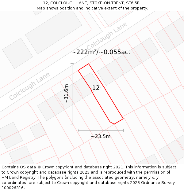 12, COLCLOUGH LANE, STOKE-ON-TRENT, ST6 5RL: Plot and title map