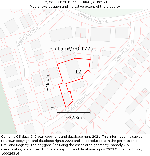 12, COLERIDGE DRIVE, WIRRAL, CH62 5JT: Plot and title map