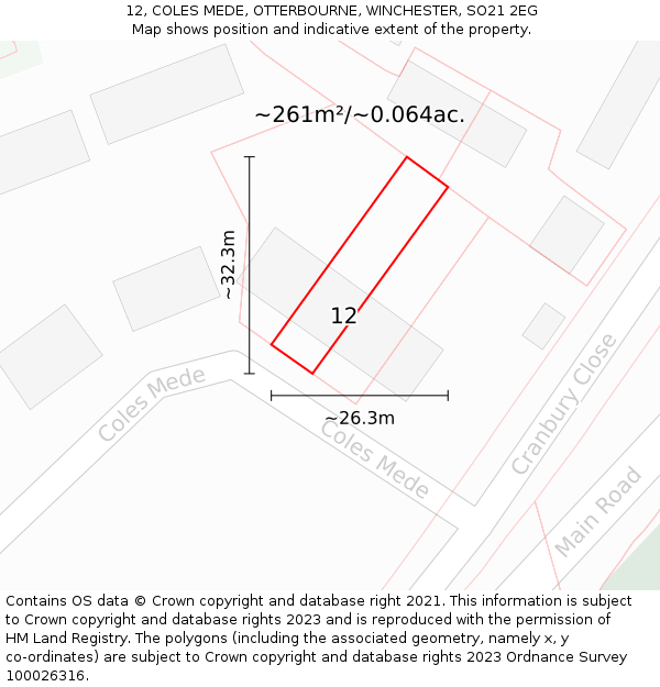 12, COLES MEDE, OTTERBOURNE, WINCHESTER, SO21 2EG: Plot and title map