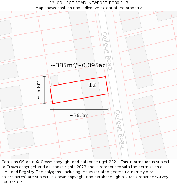 12, COLLEGE ROAD, NEWPORT, PO30 1HB: Plot and title map