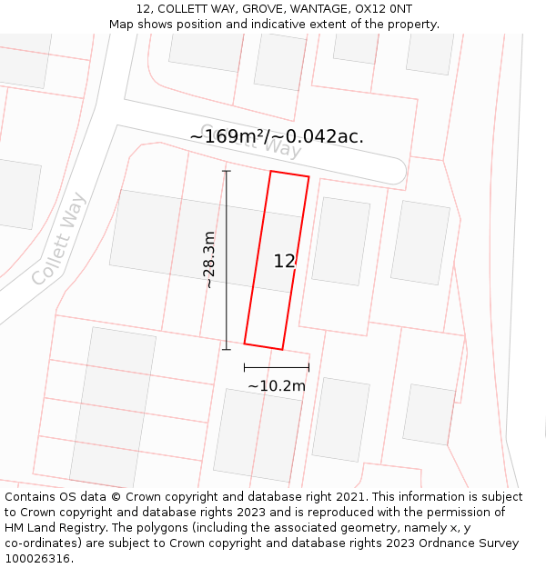 12, COLLETT WAY, GROVE, WANTAGE, OX12 0NT: Plot and title map