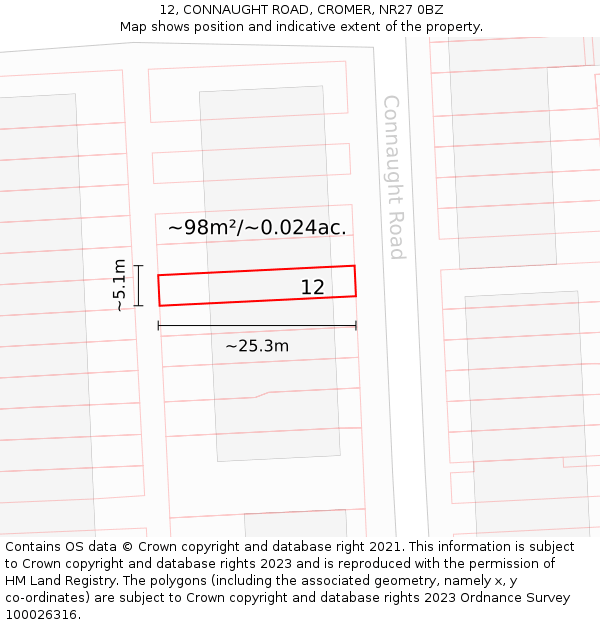 12, CONNAUGHT ROAD, CROMER, NR27 0BZ: Plot and title map